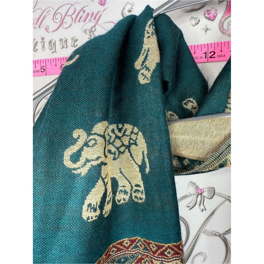 Scarf tassel Teal Elephant Pattern Pashmina Scarf